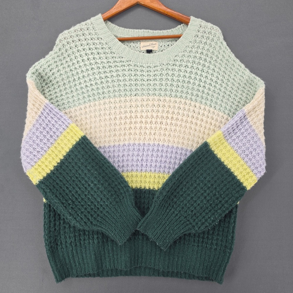 Universal Thread Womens Colorblock Waffle Knit Sweater Green Lavender Large